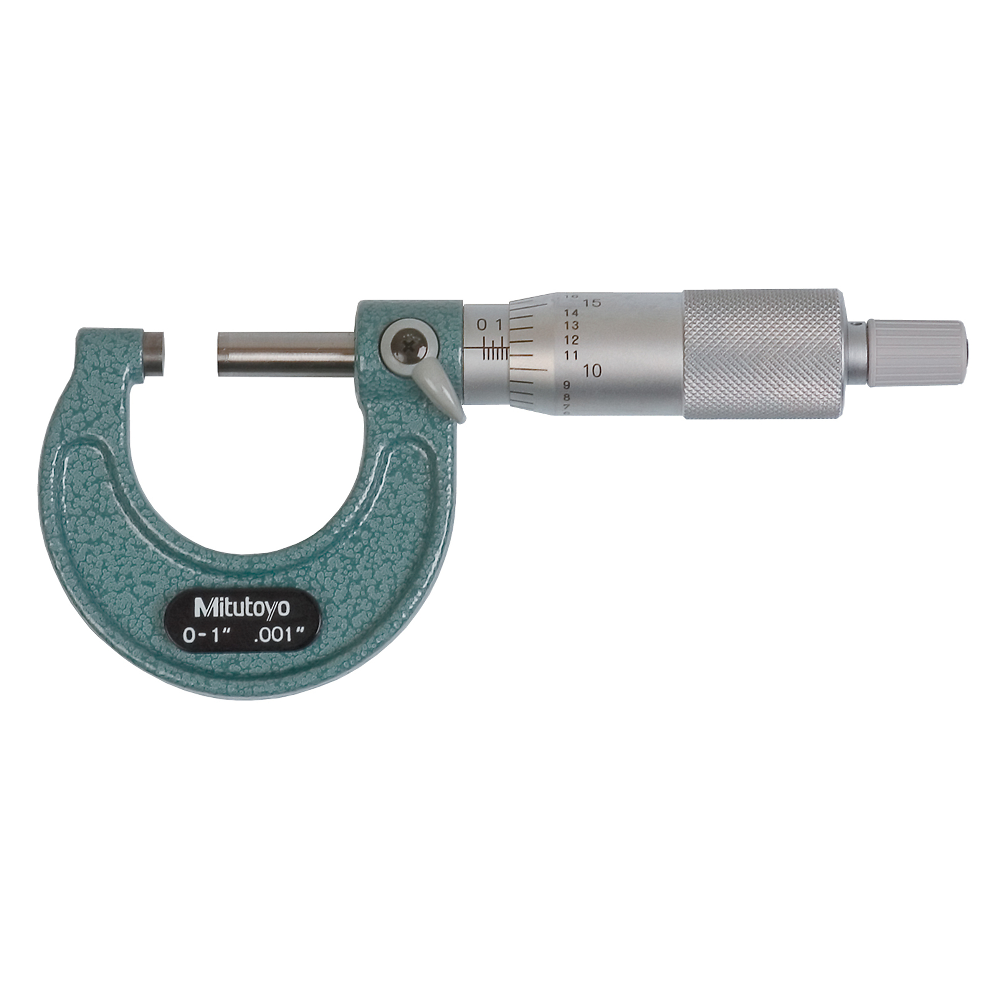Mitutoyo Mechanical Outside Micrometer - 0-1in., .001in. Graduation, Hammertone Baked Enamel, Ratchet Stop, Model# 103-177
